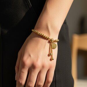 3/$35 Titanium Steel Beaded Adjustable Chain Bracelet Coin Charm Jewelry Gifts